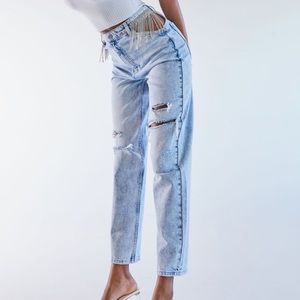 mom jeans with cutout rhinestones bershka size 04, never worn